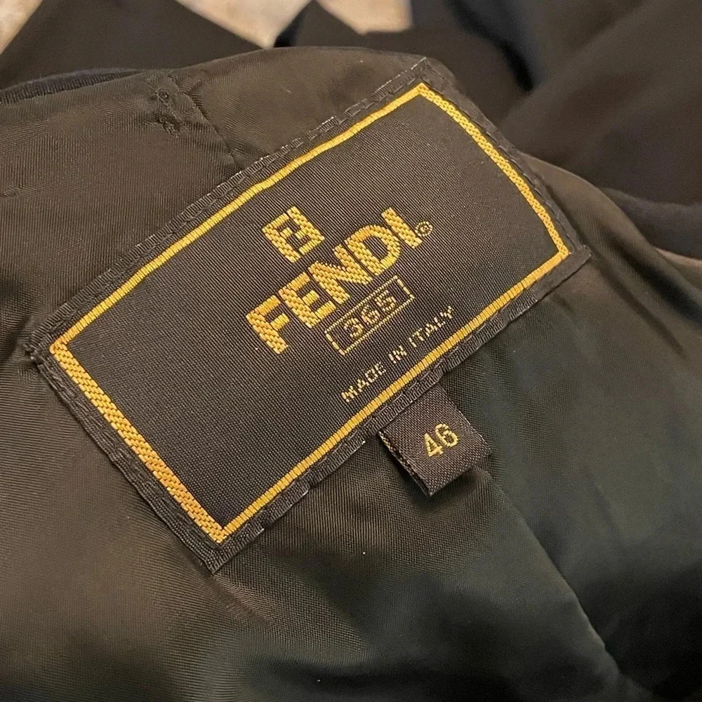 Vintage FENDI 365 Blazer Tuxedo Style Shoulder Pads Logo Buttons IT 46 - Picture 2 of 10